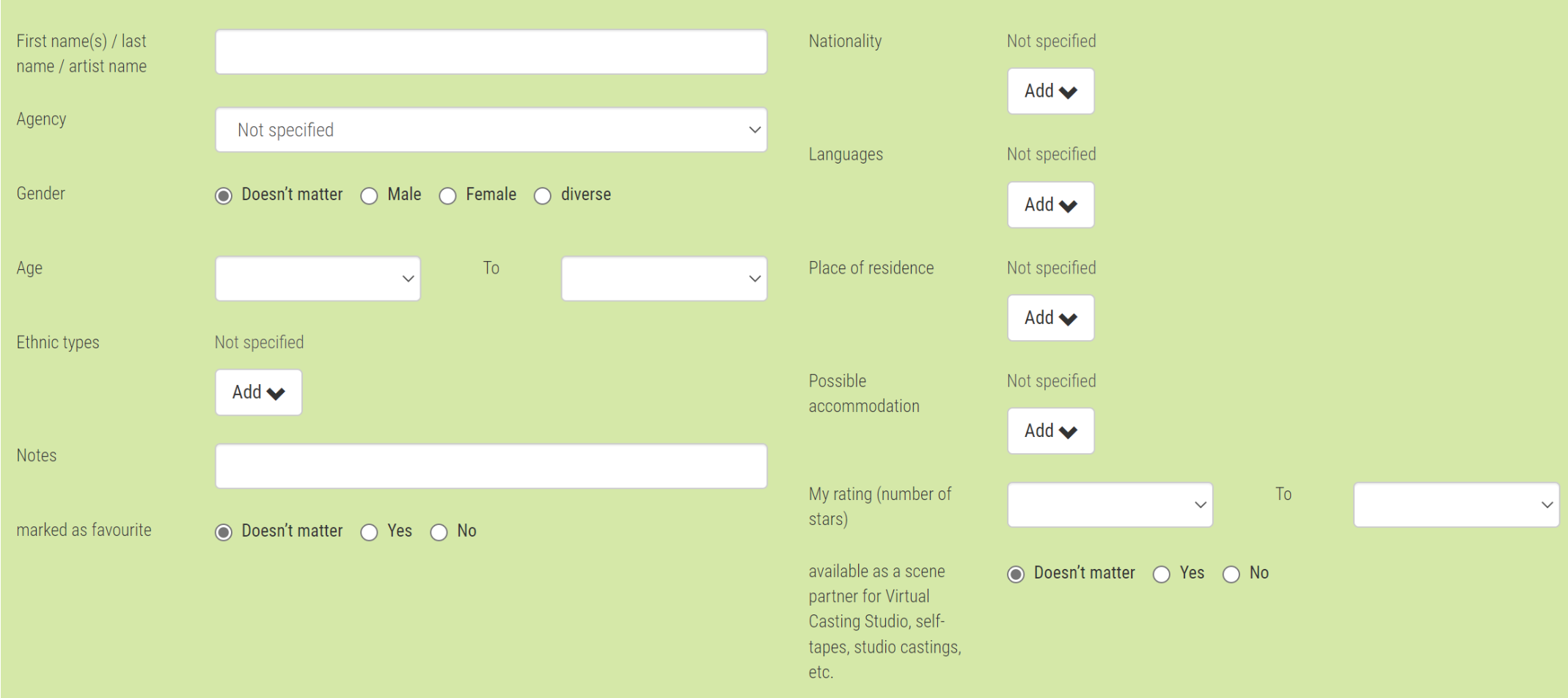 Search actors on etalenta